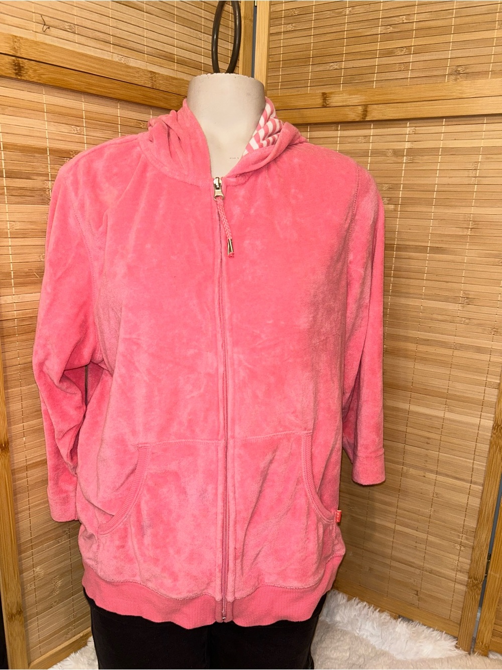 New York Laundry terry cloth dark pink 3/4 sleeve hoodie Y2K woman’s XL